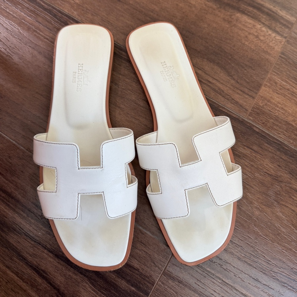 Hermes Oran White Sandals